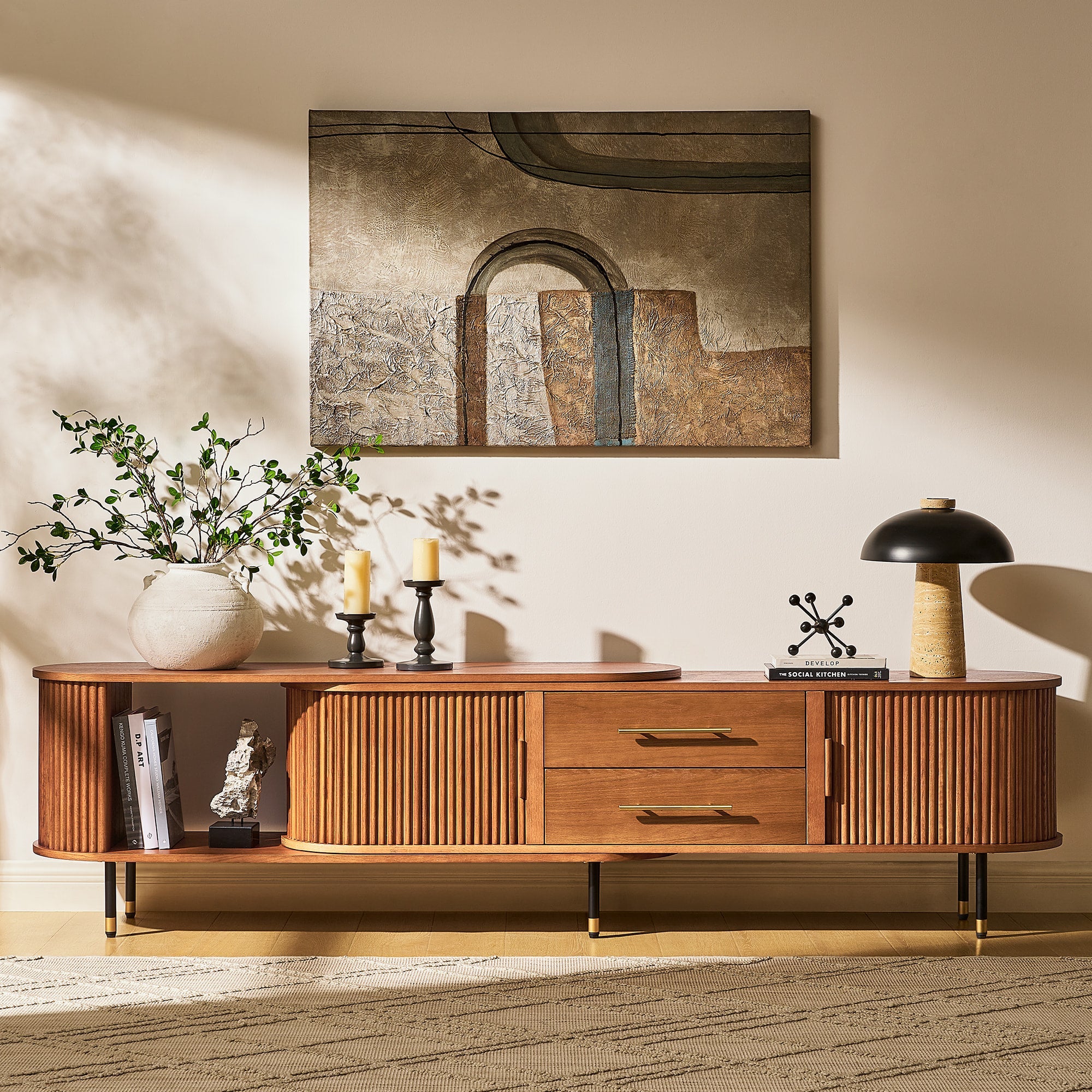 Rowan Oak Extendable Media Console 79"–114"
