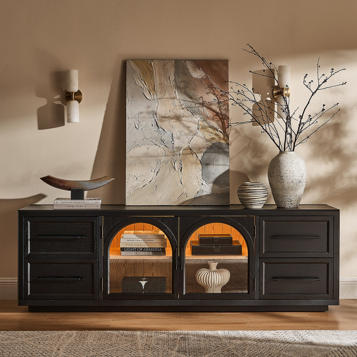 Elowen 80" Black Oak Media Console