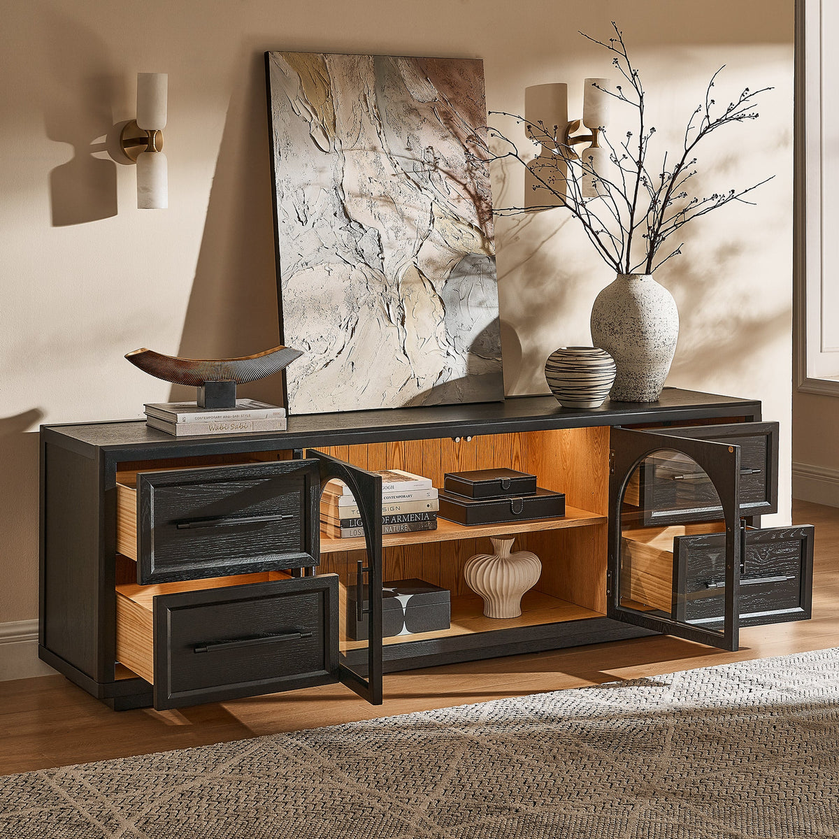 Elowen 80" Black Oak Media Console