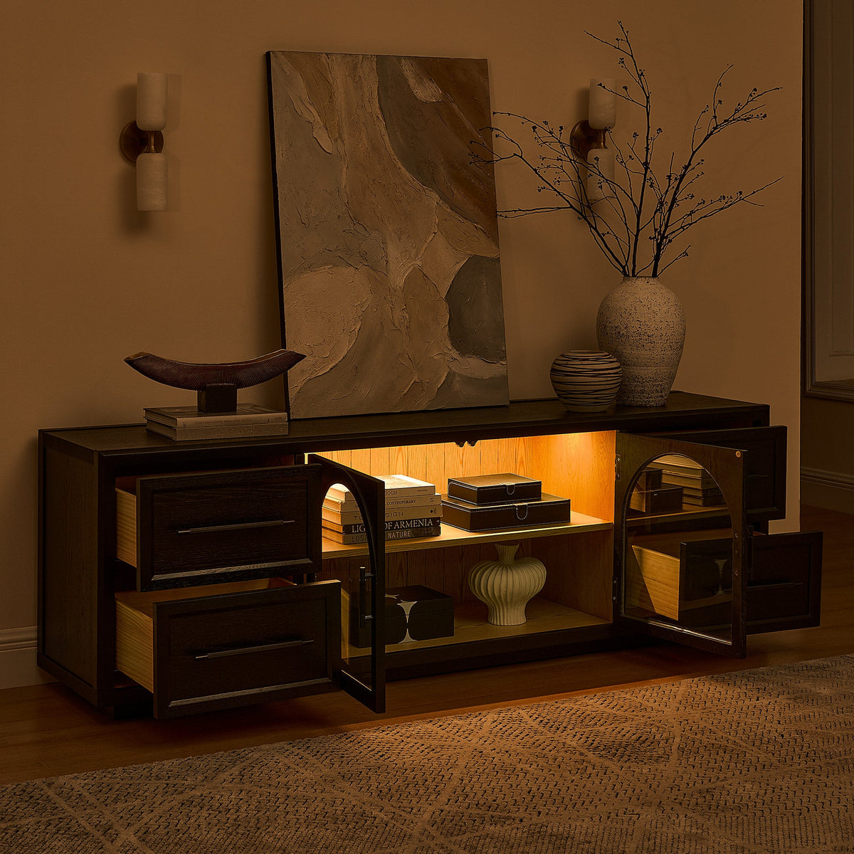 Elowen 80" Black Oak Media Console